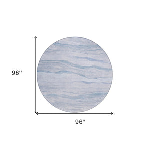 HomeRoots 5' Sky Blue Striped Indoor Outdoor Area Rug – Stylish, Durable, Washable for High-Traffic Spaces 8' Round 608126
