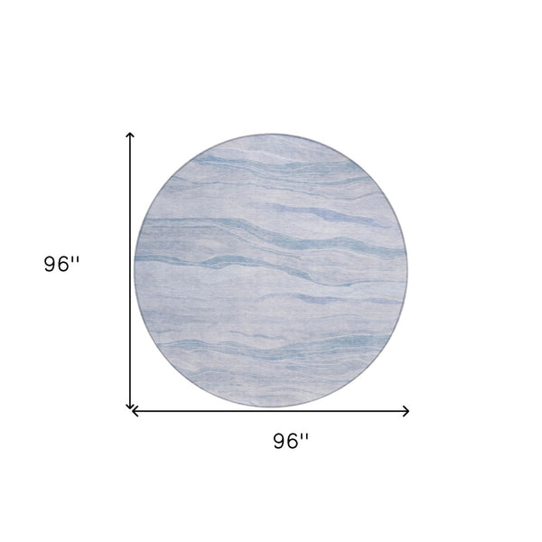 HomeRoots 5' Sky Blue Striped Indoor Outdoor Area Rug – Stylish, Durable, Washable for High-Traffic Spaces 8' Round 608126