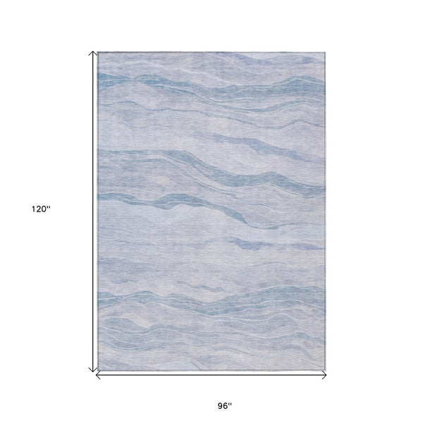 HomeRoots 5' Sky Blue Striped Indoor Outdoor Area Rug – Stylish, Durable, Washable for High-Traffic Spaces 8' X 10' 608127