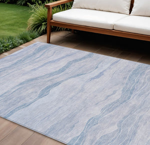 HomeRoots 5' Sky Blue Striped Indoor Outdoor Area Rug – Stylish, Durable, Washable for High-Traffic Spaces 8' X 10' 608127