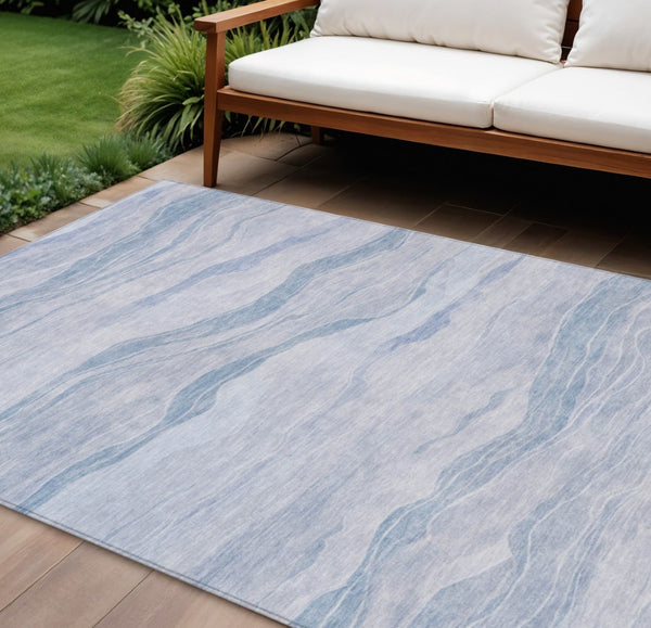 HomeRoots 5' Sky Blue Striped Indoor Outdoor Area Rug – Stylish, Durable, Washable for High-Traffic Spaces 8' X 10' 608127