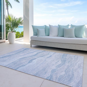 HomeRoots 5' Sky Blue Striped Indoor Outdoor Area Rug – Stylish, Durable, Washable for High-Traffic Spaces 8' X 10' 608127