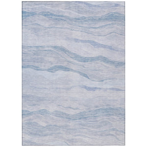 HomeRoots 5' Sky Blue Striped Indoor Outdoor Area Rug – Stylish, Durable, Washable for High-Traffic Spaces 8' X 10' 608127