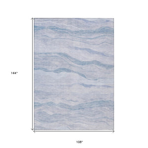 HomeRoots 5' Sky Blue Striped Indoor Outdoor Area Rug – Stylish, Durable, Washable for High-Traffic Spaces 9' X 12' 608128