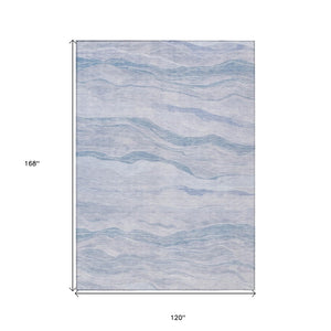 HomeRoots 5' Sky Blue Striped Indoor Outdoor Area Rug – Stylish, Durable, Washable for High-Traffic Spaces 10' X 14' 608129