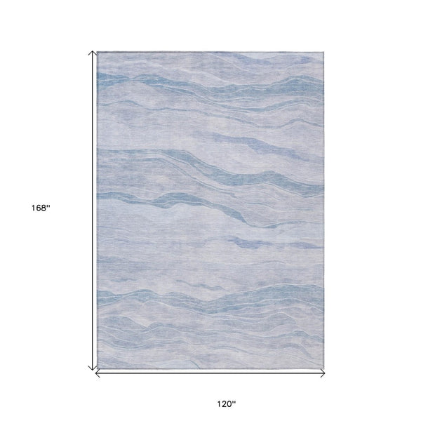 HomeRoots 5' Sky Blue Striped Indoor Outdoor Area Rug – Stylish, Durable, Washable for High-Traffic Spaces 10' X 14' 608129