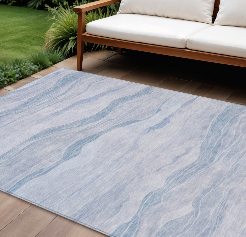 HomeRoots 5' Sky Blue Striped Indoor Outdoor Area Rug – Stylish, Durable, Washable for High-Traffic Spaces 10' X 14' 608129