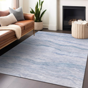 HomeRoots 5' Sky Blue Striped Indoor Outdoor Area Rug – Stylish, Durable, Washable for High-Traffic Spaces 10' X 14' 608129