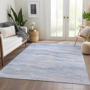 HomeRoots 5' Sky Blue Striped Indoor Outdoor Area Rug – Stylish, Durable, Washable for High-Traffic Spaces 10' X 14' 608129