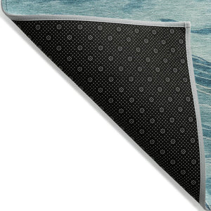 HomeRoots 5' Turquoise Striped Indoor Outdoor Area Rug - Durable, Washable, and Perfect for Coastal Spaces 5' X 8' 608131