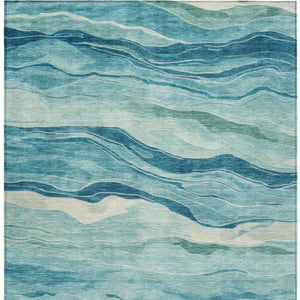 HomeRoots 5' Turquoise Striped Indoor Outdoor Area Rug - Durable, Washable, and Perfect for Coastal Spaces 5' X 8' 608131