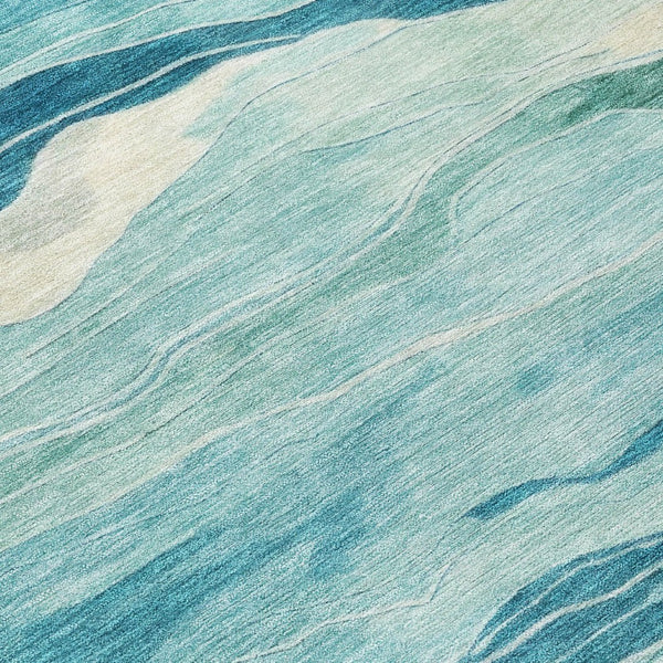 HomeRoots 5' Turquoise Striped Indoor Outdoor Area Rug - Durable, Washable, and Perfect for Coastal Spaces 8' Round 608132
