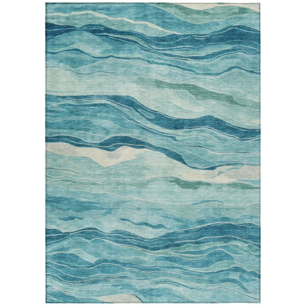 HomeRoots 5' Turquoise Striped Indoor Outdoor Area Rug - Durable, Washable, and Perfect for Coastal Spaces 8' X 10' 608133