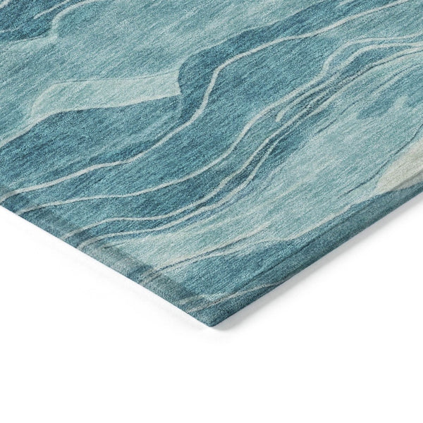 HomeRoots 5' Turquoise Striped Indoor Outdoor Area Rug - Durable, Washable, and Perfect for Coastal Spaces 8' X 10' 608133