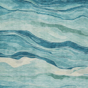 HomeRoots 5' Turquoise Striped Indoor Outdoor Area Rug - Durable, Washable, and Perfect for Coastal Spaces 8' X 10' 608133