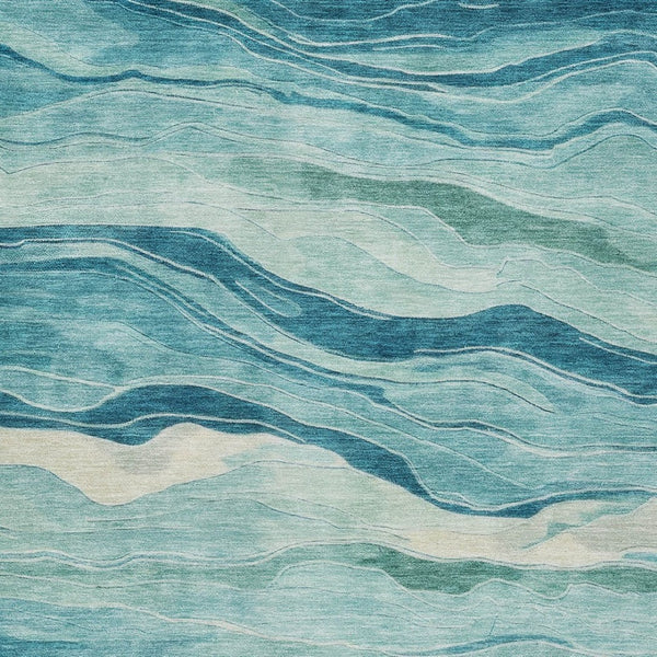 HomeRoots 5' Turquoise Striped Indoor Outdoor Area Rug - Durable, Washable, and Perfect for Coastal Spaces 8' X 10' 608133