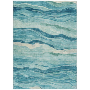 HomeRoots 5' Turquoise Striped Indoor Outdoor Area Rug - Durable, Washable, and Perfect for Coastal Spaces 10' X 14' 608135