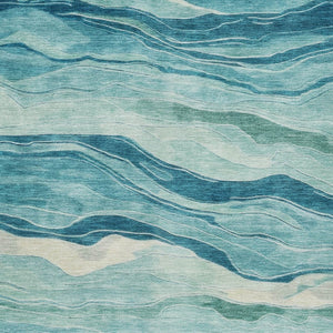 HomeRoots 5' Turquoise Striped Indoor Outdoor Area Rug - Durable, Washable, and Perfect for Coastal Spaces 10' X 14' 608135