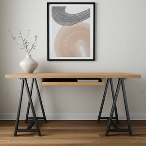 HomeRoots 60" Solid Wood and Black Metal Trestle Executive Desk - Stylish, Durable Design for Home & Office 608136