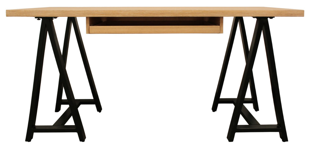 HomeRoots 60" Solid Wood and Black Metal Trestle Executive Desk - Stylish, Durable Design for Home & Office 608136