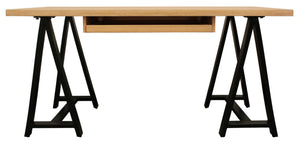 HomeRoots 60" Solid Wood and Black Metal Trestle Executive Desk - Stylish, Durable Design for Home & Office 608136