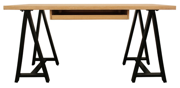 HomeRoots 60" Solid Wood and Black Metal Trestle Executive Desk - Stylish, Durable Design for Home & Office 608136