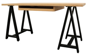 HomeRoots 60" Solid Wood and Black Metal Trestle Executive Desk - Stylish, Durable Design for Home & Office 608136