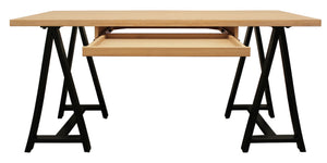 HomeRoots 60" Solid Wood and Black Metal Trestle Executive Desk - Stylish, Durable Design for Home & Office 608136