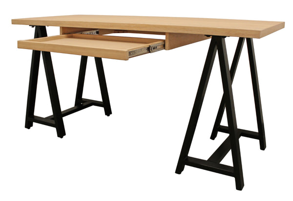 HomeRoots 60" Solid Wood and Black Metal Trestle Executive Desk - Stylish, Durable Design for Home & Office 608136