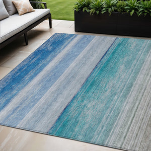 HomeRoots 5' Sky Blue Striped Indoor Outdoor Area Rug - Durable, Washable, and Stylish for Any Space! 5' X 8' 608140