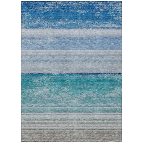 HomeRoots 5' Sky Blue Striped Indoor Outdoor Area Rug - Durable, Washable, and Stylish for Any Space! 5' X 8' 608140