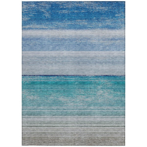 HomeRoots 5' Sky Blue Striped Indoor Outdoor Area Rug - Durable, Washable, and Stylish for Any Space! 5' X 8' 608140