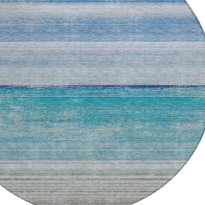 HomeRoots 5' Sky Blue Striped Indoor Outdoor Area Rug - Durable, Washable, and Stylish for Any Space! 8' Round 608141