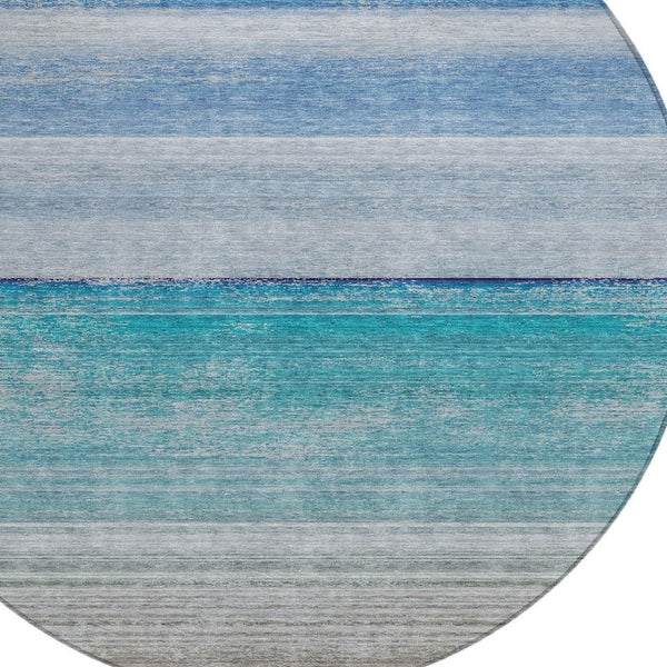 HomeRoots 5' Sky Blue Striped Indoor Outdoor Area Rug - Durable, Washable, and Stylish for Any Space! 8' Round 608141