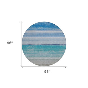 HomeRoots 5' Sky Blue Striped Indoor Outdoor Area Rug - Durable, Washable, and Stylish for Any Space! 8' Round 608141