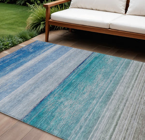 HomeRoots 5' Sky Blue Striped Indoor Outdoor Area Rug - Durable, Washable, and Stylish for Any Space! 8' X 10' 608142
