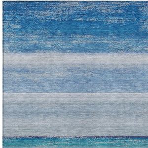 HomeRoots 9' Sky Blue Striped Area Rug - Stylish, Machine Washable, Durable for Indoor & Outdoor Use, 9x12 ft 608143