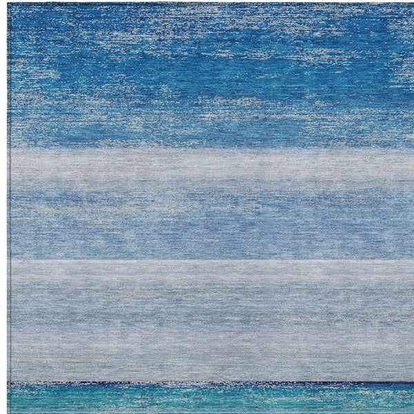 HomeRoots 9' Sky Blue Striped Area Rug - Stylish, Machine Washable, Durable for Indoor & Outdoor Use, 9x12 ft 608143