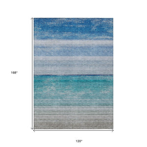 HomeRoots 5' Sky Blue Striped Indoor Outdoor Area Rug - Durable, Washable, and Stylish for Any Space! 10' X 14' 608144