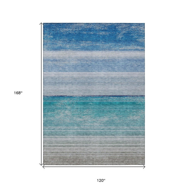 HomeRoots 5' Sky Blue Striped Indoor Outdoor Area Rug - Durable, Washable, and Stylish for Any Space! 10' X 14' 608144