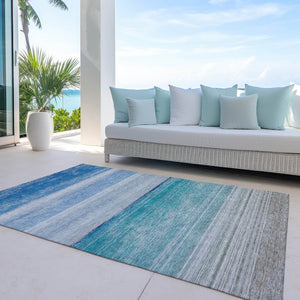 HomeRoots 5' Sky Blue Striped Indoor Outdoor Area Rug - Durable, Washable, and Stylish for Any Space! 10' X 14' 608144