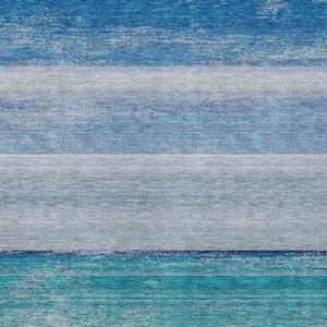 HomeRoots 5' Sky Blue Striped Indoor Outdoor Area Rug - Durable, Washable, and Stylish for Any Space! 10' X 14' 608144