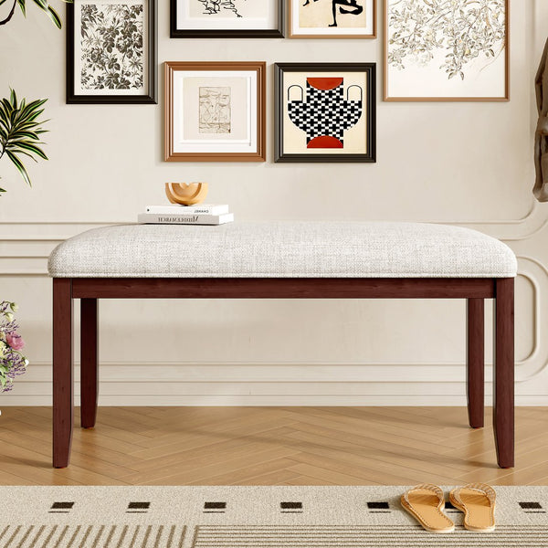 English Elm Upholstered Bench with Padded Seat and Solid Wood Legs, 39.75" Contemporary Entryway and Bedroom Accent Piece Cherry N752P271804C