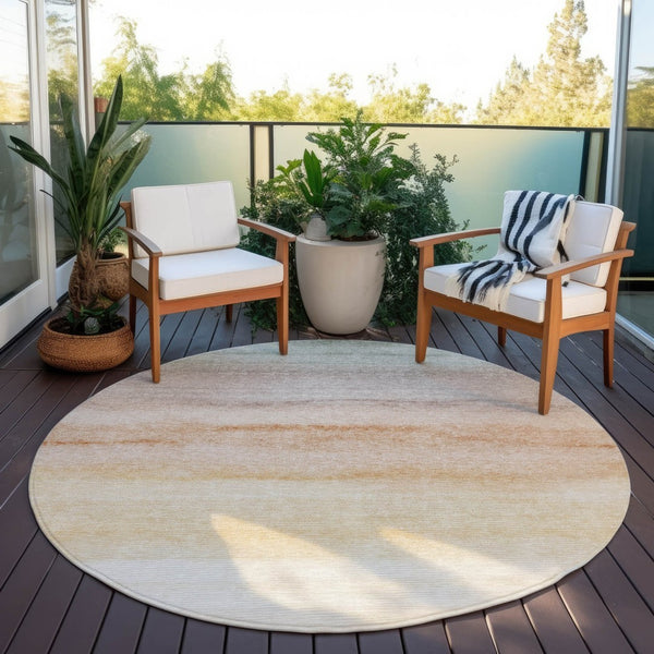 HomeRoots 5' Coral Striped Washable Area Rug – Stylish Indoor/Outdoor Accent for Living Spaces & Patios 8' Round 608147