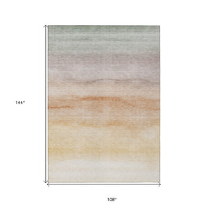 HomeRoots 9' X 12' Coral Striped Indoor Outdoor Area Rug - Durable, Washable, Stylish for High-Traffic Spaces 608149