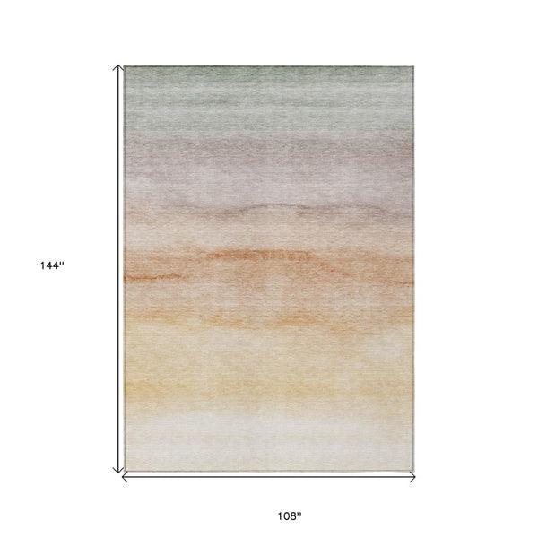 HomeRoots 9' X 12' Coral Striped Indoor Outdoor Area Rug - Durable, Washable, Stylish for High-Traffic Spaces 608149