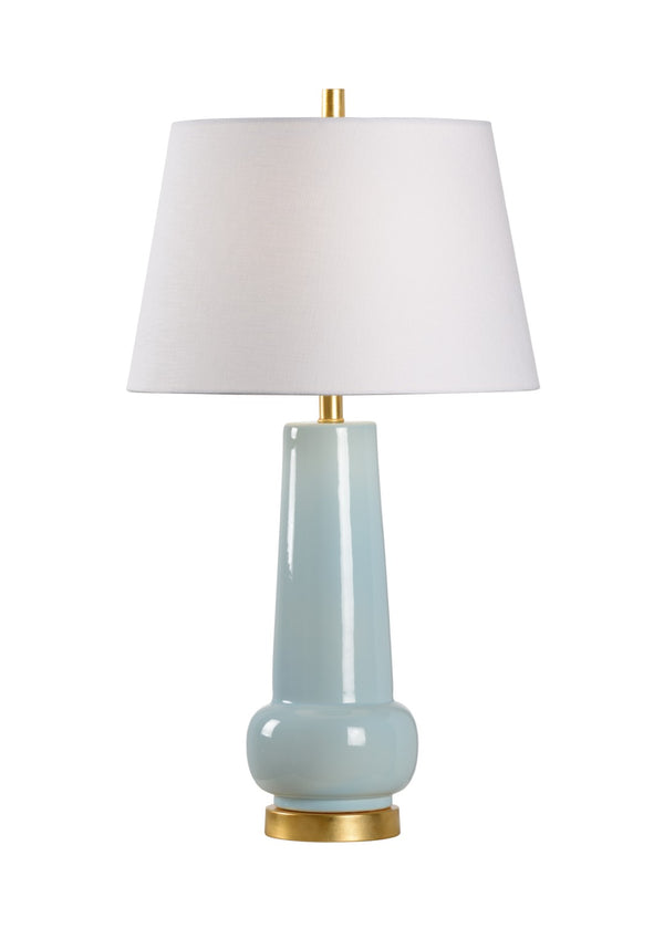 Wildwood Sigrid Robin's Egg Lamp With Gourd Ceramic Base, Gold Leaf Stand & Linen Shade For Layered Glow 60815