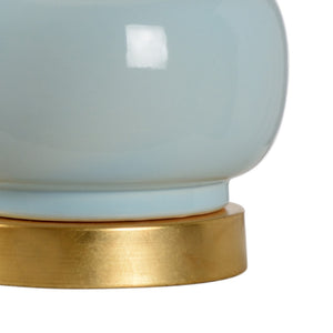 Wildwood Sigrid Robin's Egg Lamp With Gourd Ceramic Base, Gold Leaf Stand & Linen Shade For Layered Glow 60815