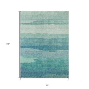HomeRoots 5' Turquoise Striped Area Rug – Durable, Washable, Stylish for Indoor & Outdoor Spaces, Easy Care 5' X 8' 608152