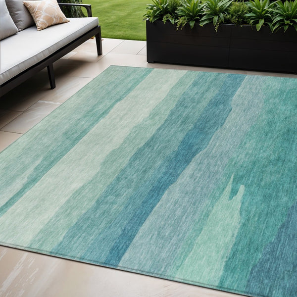 HomeRoots 5' Turquoise Striped Area Rug – Durable, Washable, Stylish for Indoor & Outdoor Spaces, Easy Care 5' X 8' 608152